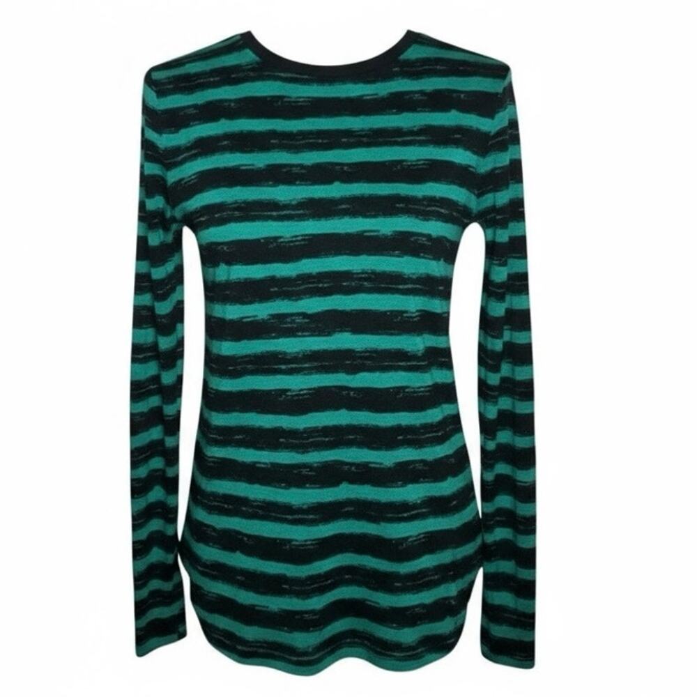 MICHAEL Michael Kors Emerald Green And Black Striped Crew Neck Top - Medium